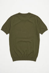 Men’s Olive Green Knitted T Shirt Regular Fit Crew Neck Short Sleeve Top