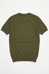 Men’s Olive Green Knitted T Shirt Regular Fit Crew Neck Short Sleeve Top