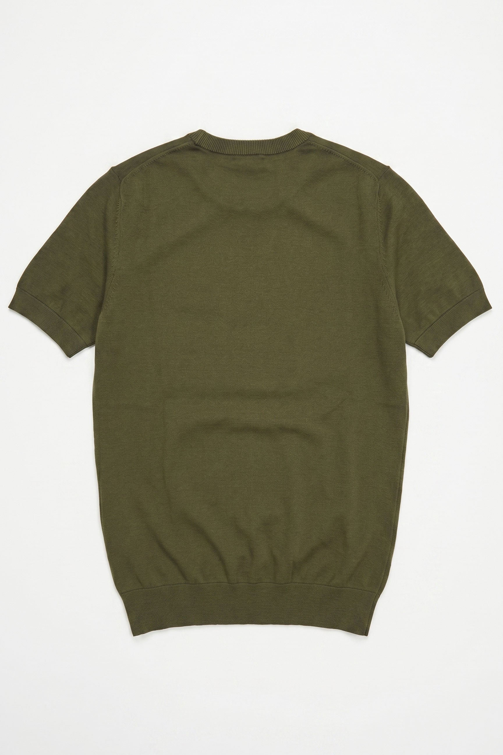 Men’s Olive Green Knitted T Shirt Regular Fit Crew Neck Short Sleeve Top