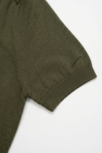 Men’s Olive Green Knitted T Shirt Regular Fit Crew Neck Short Sleeve Top
