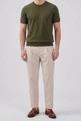 Men’s Olive Green Knitted T Shirt Regular Fit Crew Neck Short Sleeve Top