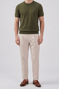 Men’s Olive Green Knitted T Shirt Regular Fit Crew Neck Short Sleeve Top