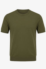 Men’s Olive Green Knitted T Shirt Regular Fit Crew Neck Short Sleeve Top