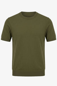 Men’s Olive Green Knitted T Shirt Regular Fit Crew Neck Short Sleeve Top