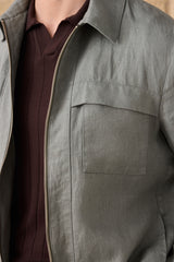 Men’s Sage Green Zip Linen Jacket & Brown Trousers Set Smart Casual Summer Outfit