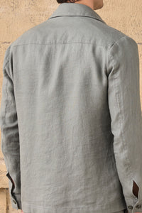 Men’s Sage Green Zip Linen Jacket & Brown Trousers Set Smart Casual Summer Outfit