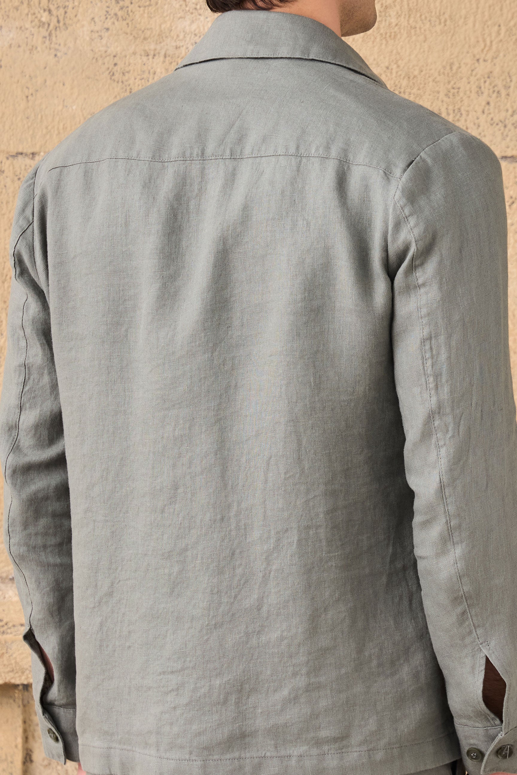 Men’s Sage Green Zip Linen Jacket & Brown Trousers Set Smart Casual Summer Outfit