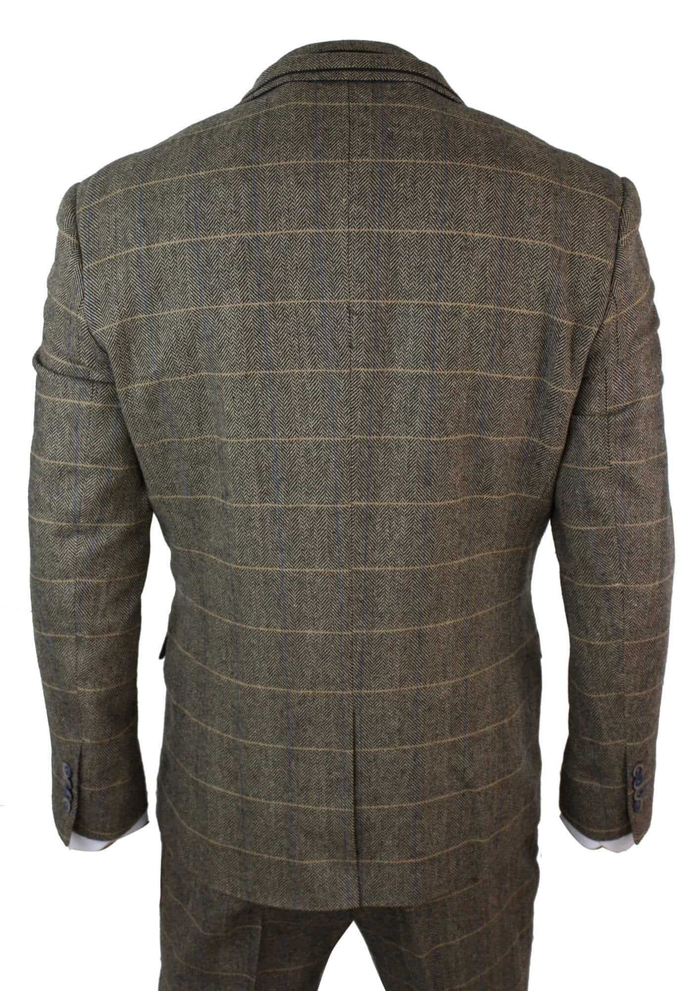 Cavani Albert - Men's Herringbone Tweed Check 3 Piece Suit - Tan Brown