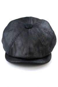 Men's 8 Panel Razor Baker Boy Hat PU Leather Blinders Newsboy Flat Cap Black
