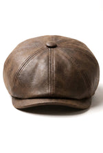 Men's 8 Panel Razor Baker Boy Hat PU Leather Blinders Newsboy Flat Cap Brown