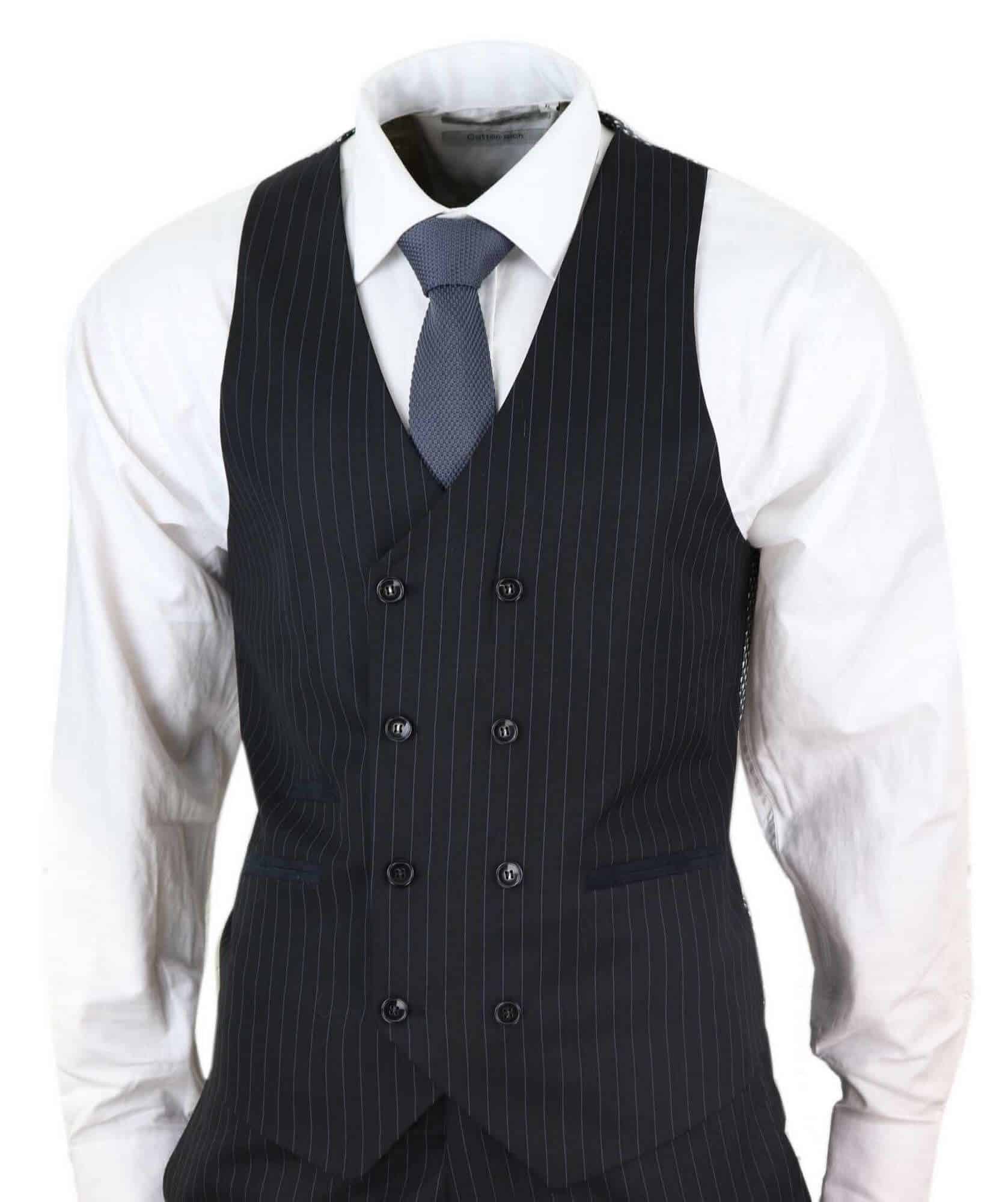 Mens  Black 3 Piece Pinstripe Suit