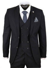 Mens  Black 3 Piece Pinstripe Suit