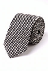Men’s Black and White Houndstooth Wool Blend Tie