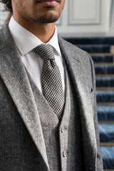 Men’s Black and White Houndstooth Wool Blend Tie