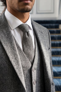 Men’s Black and White Houndstooth Wool Blend Tie