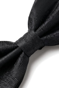 Men's Black Bow Tie Pocket Square Cuff Links Gift Set