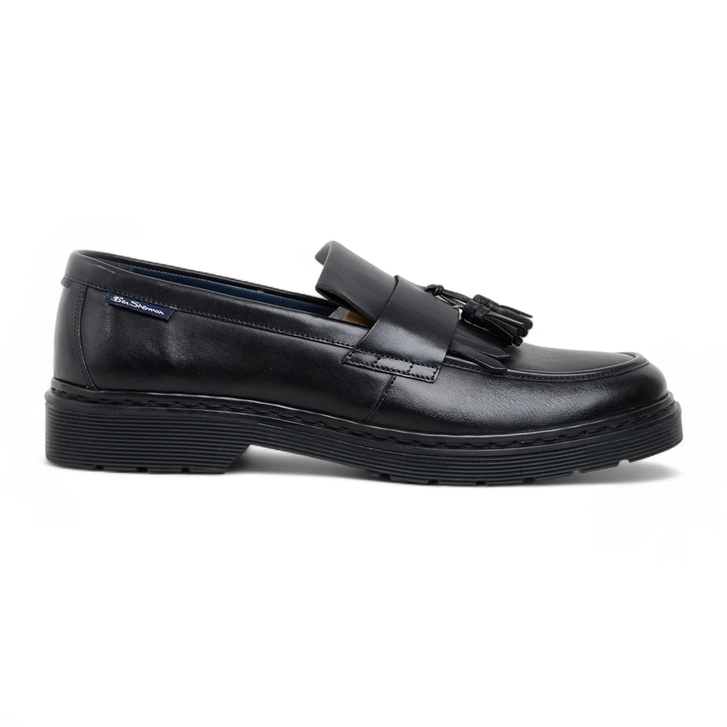 Men's Black Leather Chunky Sole Tassel Loafer Shoes