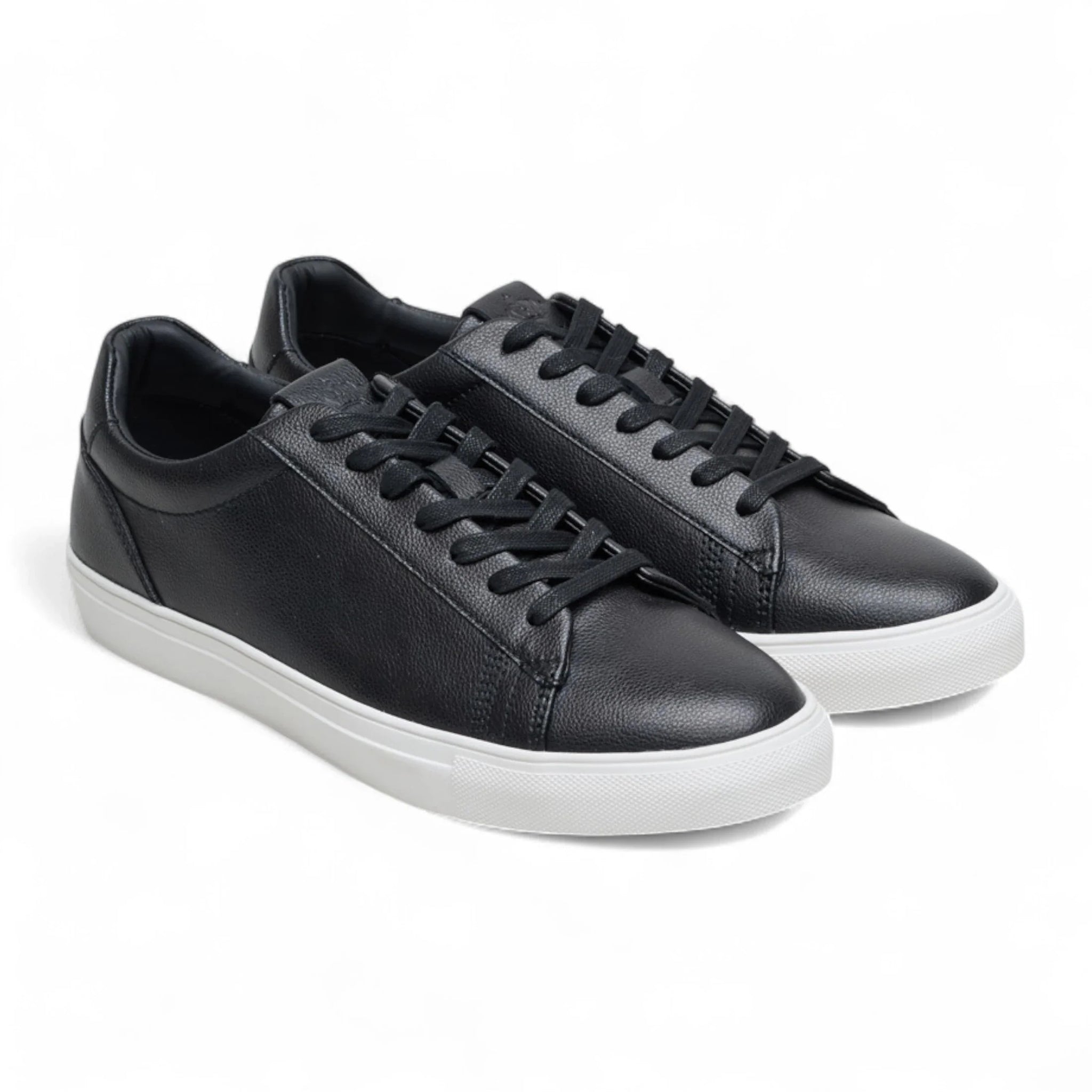 Men's Black Leather Lace-Up Casual Sneakers
