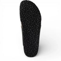 Men's Black Leather Slip-On Footbed Slipper Sandals