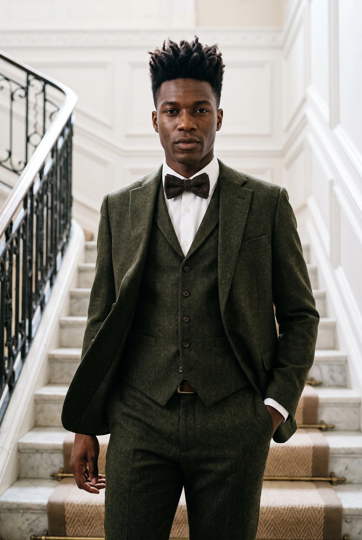 Men’s Black Tweed Wool Blend Bow Tie