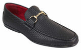 Mens Black Weave PU Leather Loafers