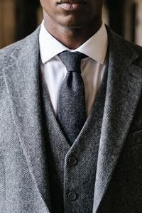 Men’s Black Wool Blend Tweed Tie