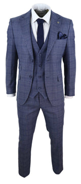 Mens 3 Piece Suit Classic Tweed Check Vintage Retro Peaky Blinders Tailored Fit
