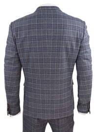 Mens Blue Grey Checkered 3 Piece Suit