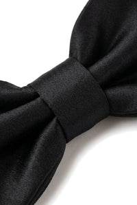 Men's Bow Tie Pocket Square Cuff Links Gift Set Black Color