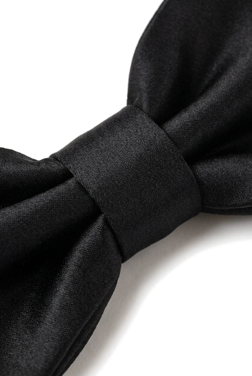 Men's Bow Tie Pocket Square Cuff Links Gift Set Black Color