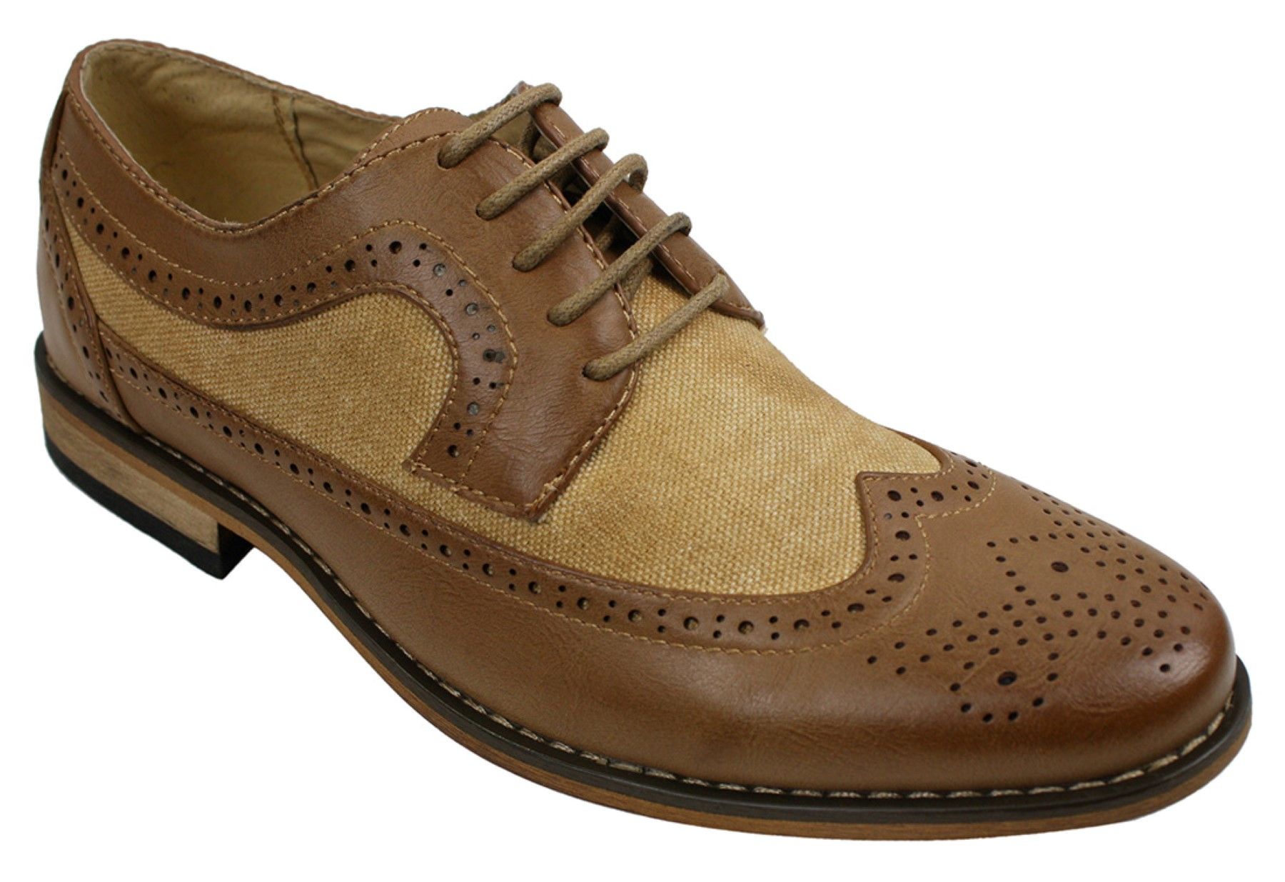 Mens Brogues Leather Shoes Italian Designer Smart Casual Brown Black Navy Retro