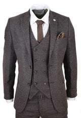 Mens Brown 3 Piece Suit with Double Breasted Waistcoat
