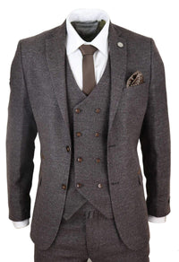 Mens Brown 3 Piece Suit with Double Breasted Waistcoat