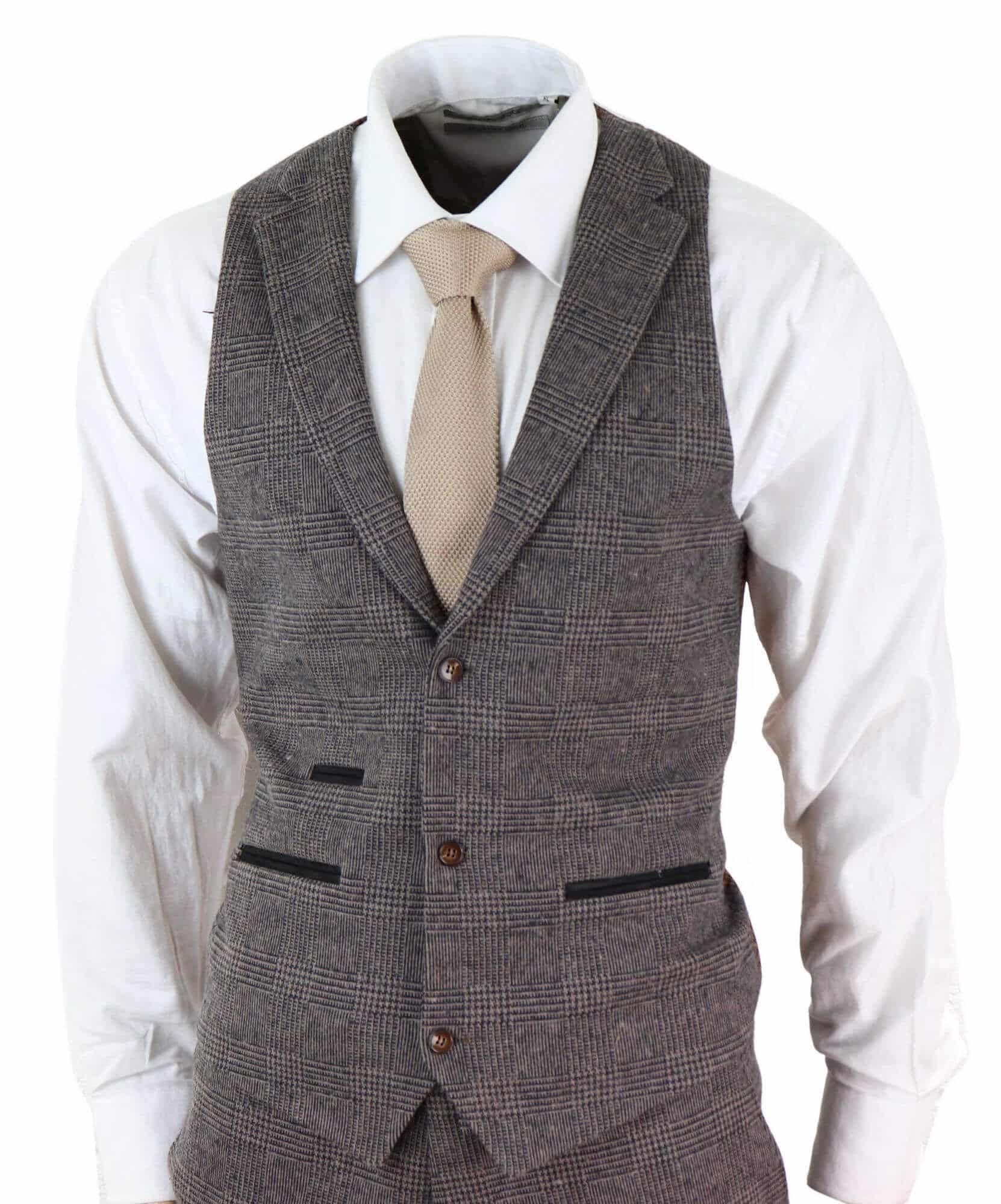 Mens Brown Check 3 Peice Tweed Suit - STZ17