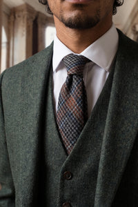 Men’s Brown Herringbone Check Wool Blend Tie