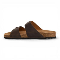 Men's Brown Leather Slip-On Footbed Slipper Sandals