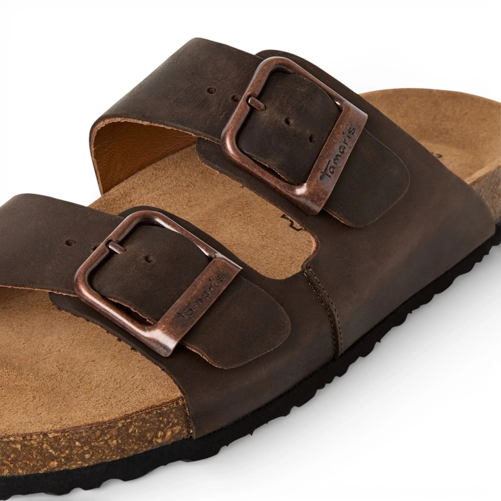 Men's Brown Leather Slip-On Footbed Slipper Sandals