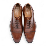 Men's Brown Plain Leather Cap-Toe Derby Shoes