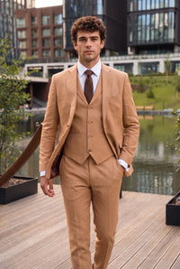 Men’s Brown Tie Set with Pocket Square and Cufflinks