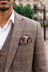Men’s Brown Tweed Wool Blend Pocket Square