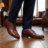 Men's Burgundy Leather Classic Formal Lace-Up Brogue Shoes