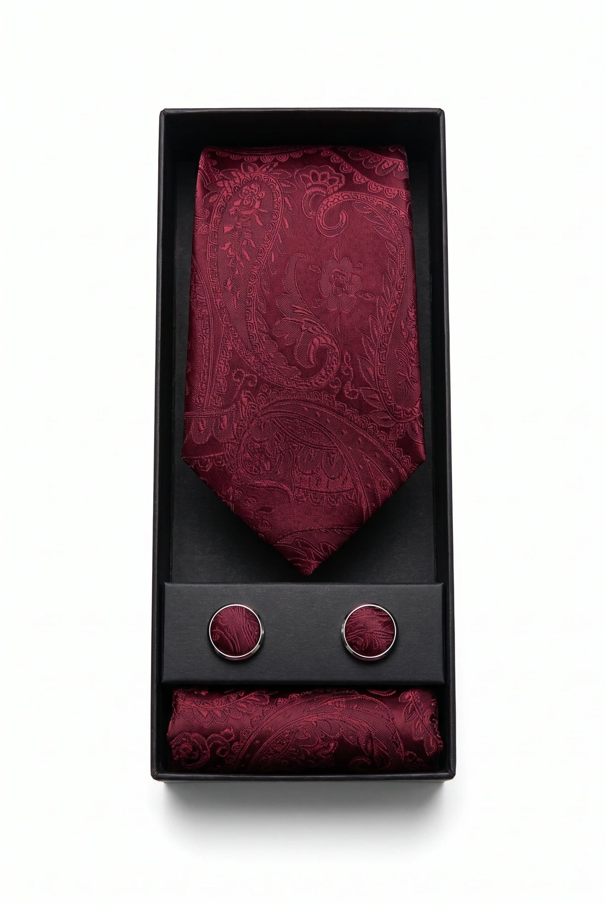 Men’s Burgundy Paisley Tie Gift Set
