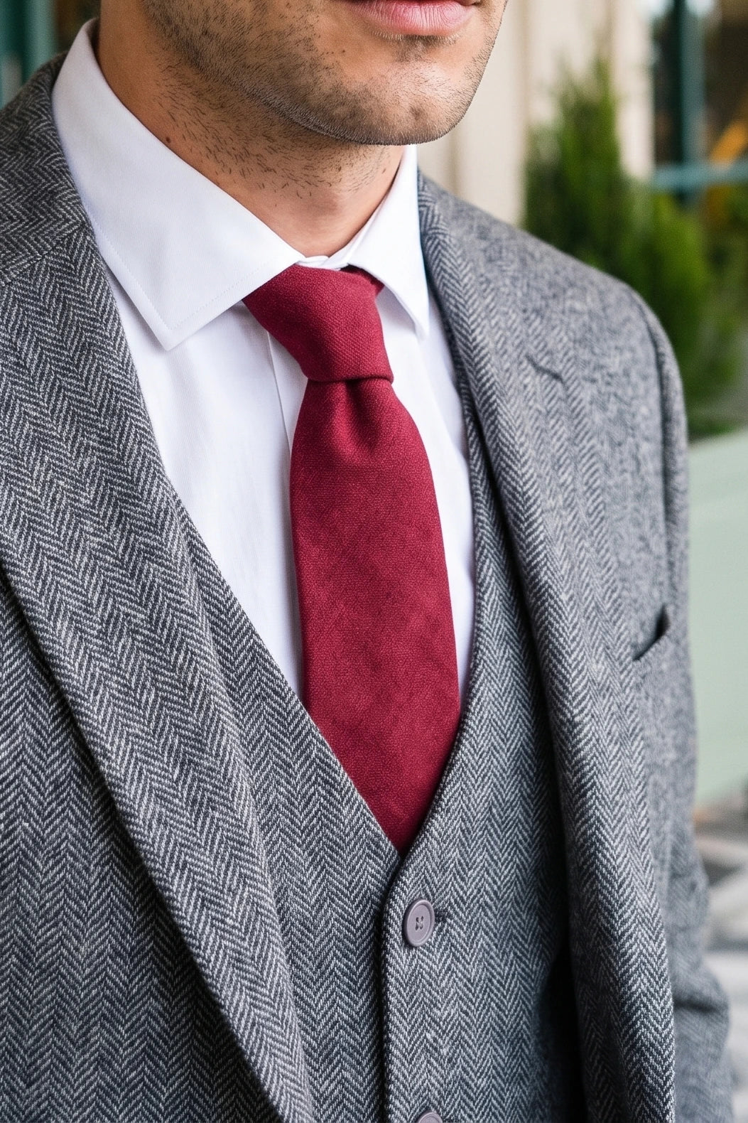 Men’s Burgundy Suede-Finish Tie