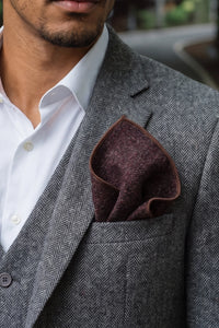 Men’s Burgundy Tweed Wool Blend Pocket Square