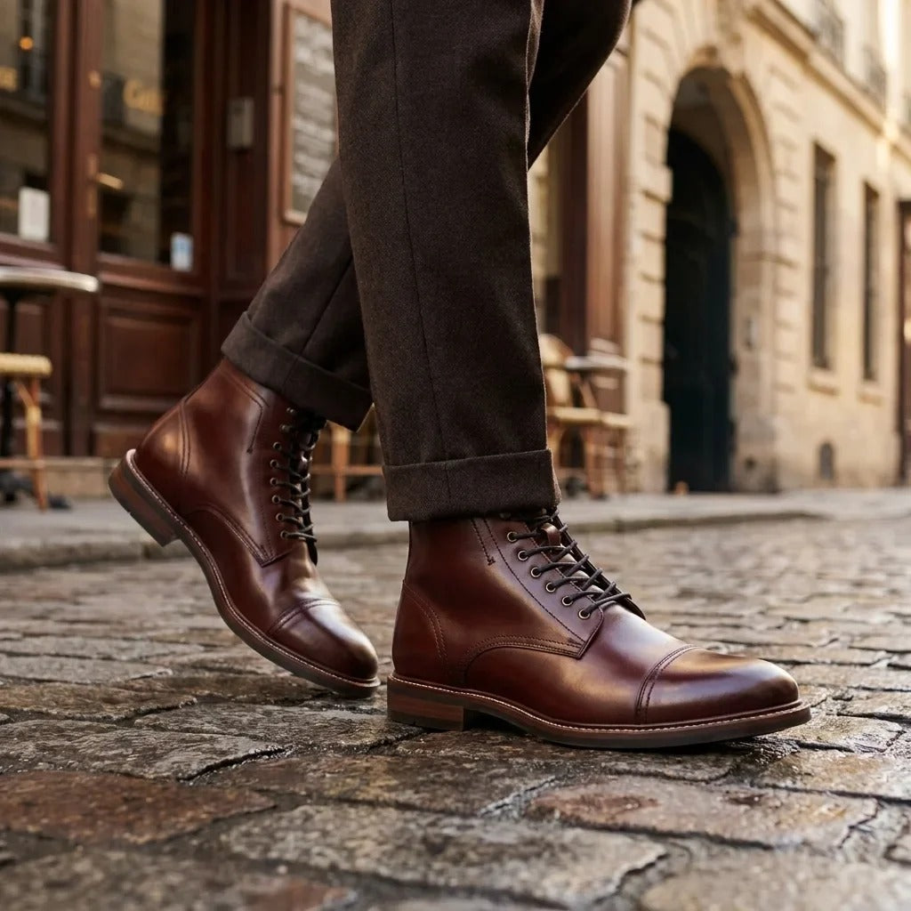 Men's Capped Balmoral Burgundy Leather Ankle Boots