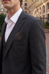 Men’s Charcoal Tweed Wool Blend Pocket Square