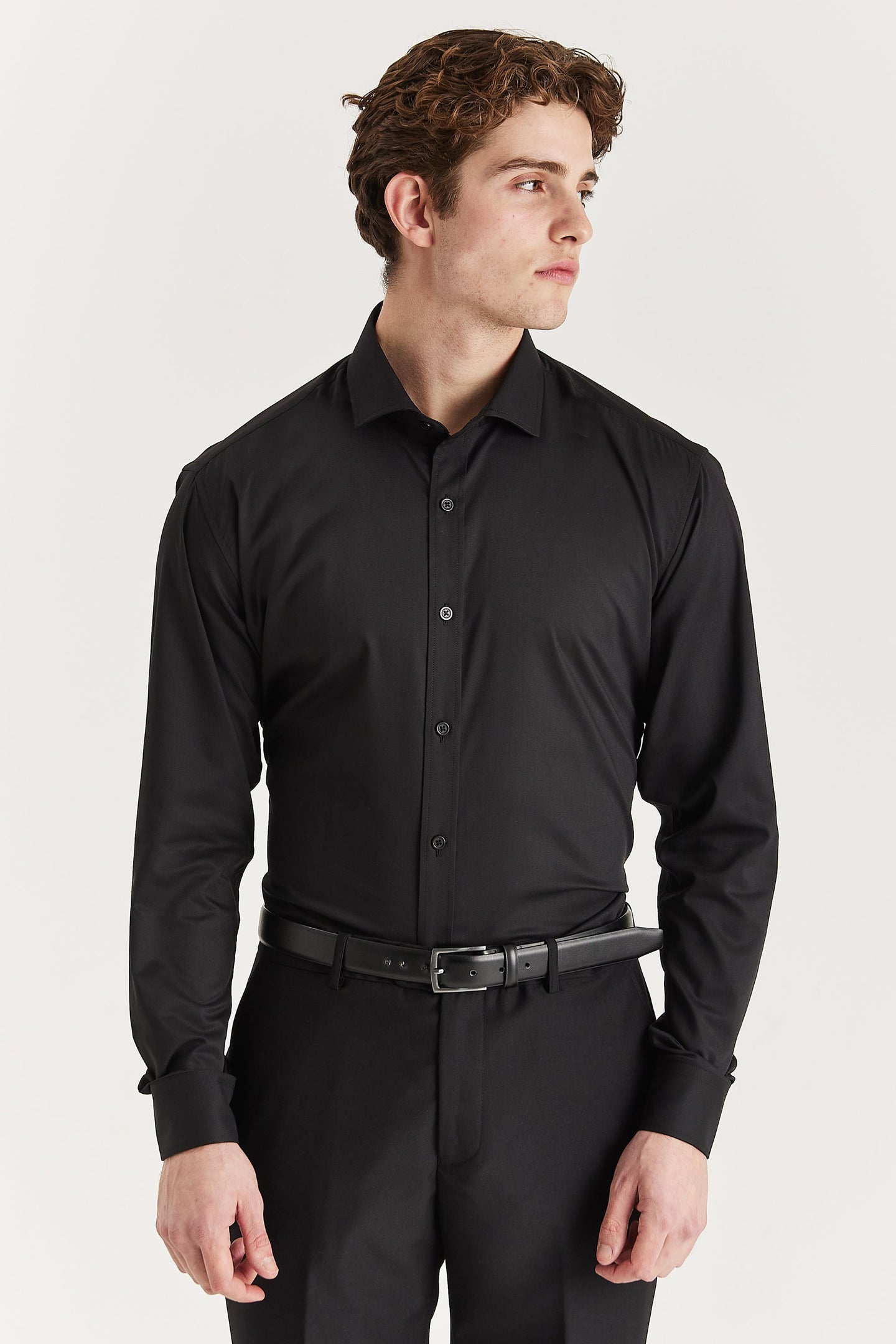 Men's Classic Double Cuff Cutaway Collar Dress Shirt - Black