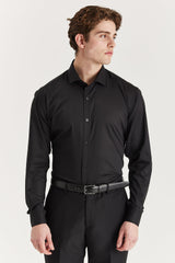 Men's Classic Double Cuff Cutaway Collar Dress Shirt - Black