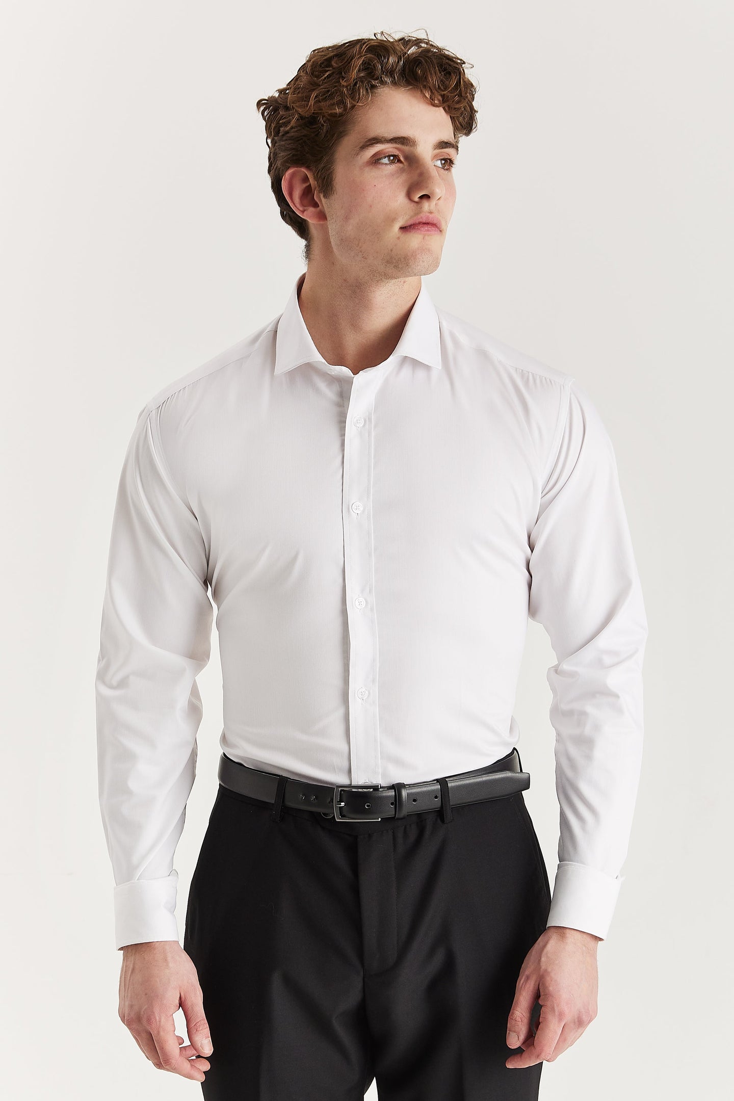 Men's Classic Double Cuff Cutaway Collar Dress Shirt - White