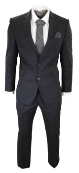 Mens Classic Plain Black Formal 2-Piece Suit